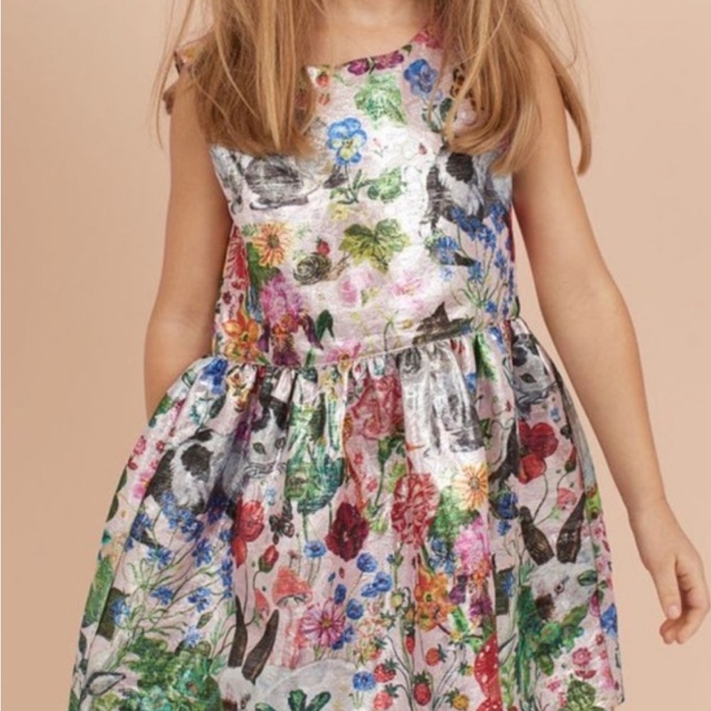 H&M Girls Nathalie Lété Jacquard Weave Metallic Shimmer Easter Dress Size 7-8